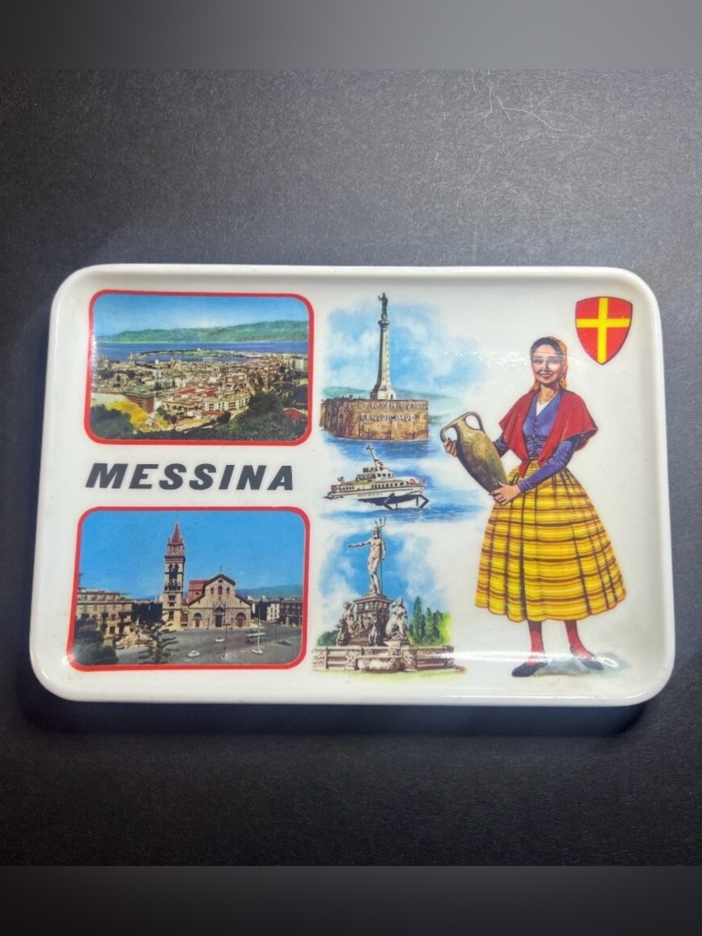Vintage Mebel Italian Messina Italy Decorative Rectangular Souvenir Trinket Dish